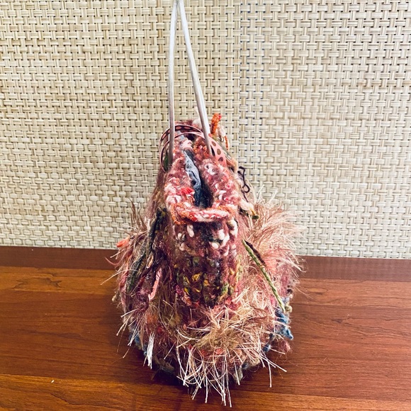 🌟HP🌟VTG 1990s Handmade Ring Handle Chunky Knit Bucket Bag by Miss Chickpea - Picture 9 of 13